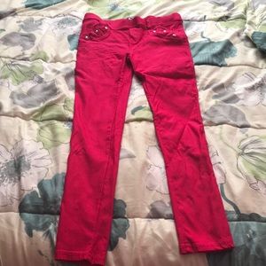 Hot pink stretchy pants.